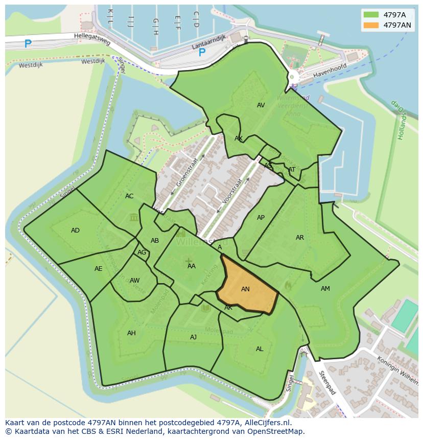 Afbeelding van het postcodegebied 4797 AN op de kaart.