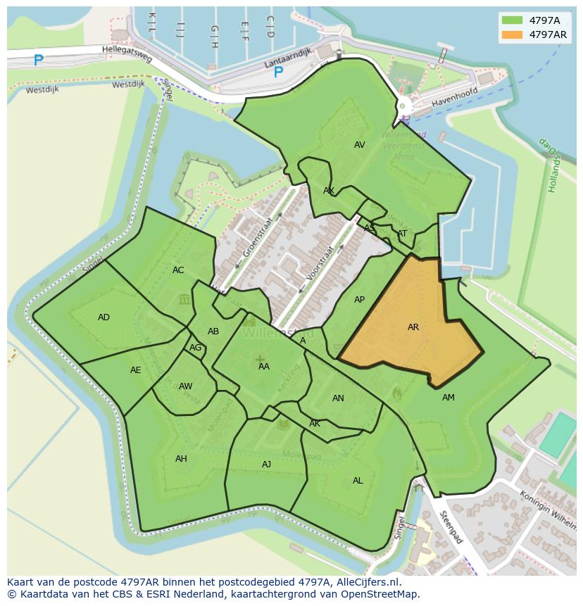 Afbeelding van het postcodegebied 4797 AR op de kaart.