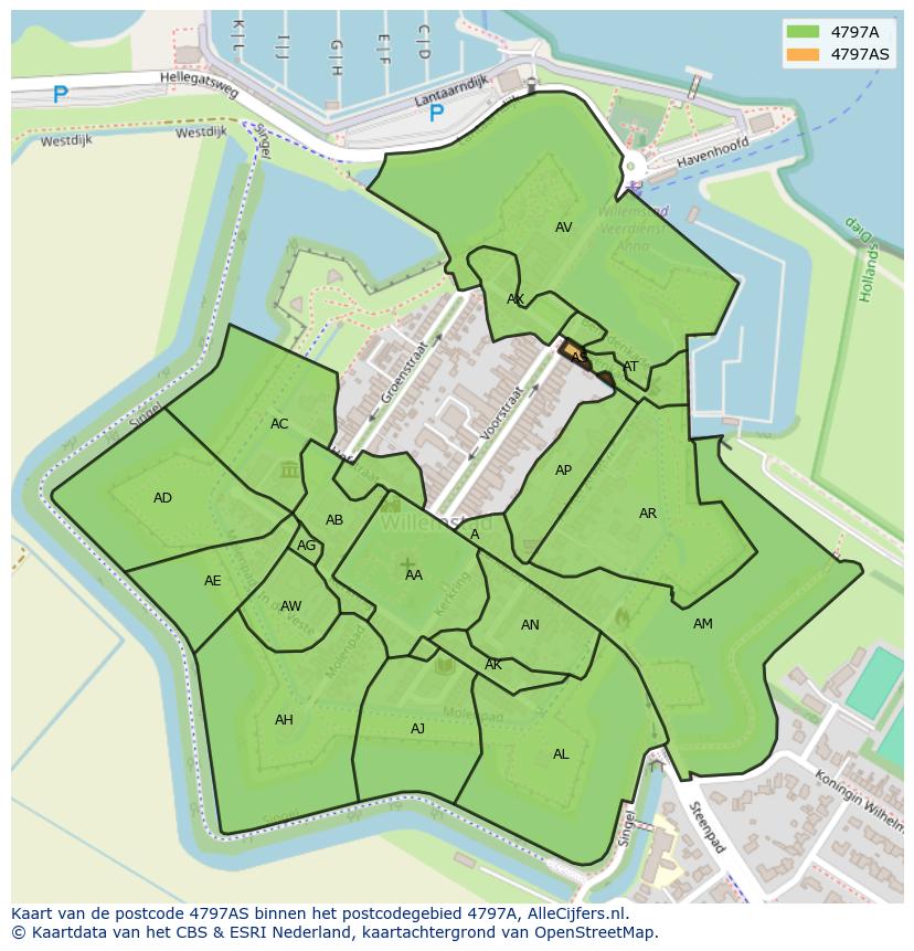 Afbeelding van het postcodegebied 4797 AS op de kaart.