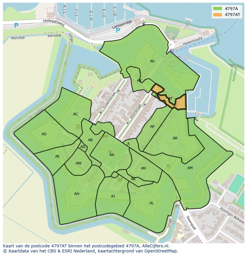 Afbeelding van het postcodegebied 4797 AT op de kaart.