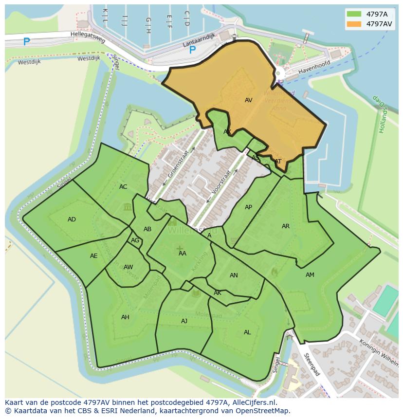 Afbeelding van het postcodegebied 4797 AV op de kaart.