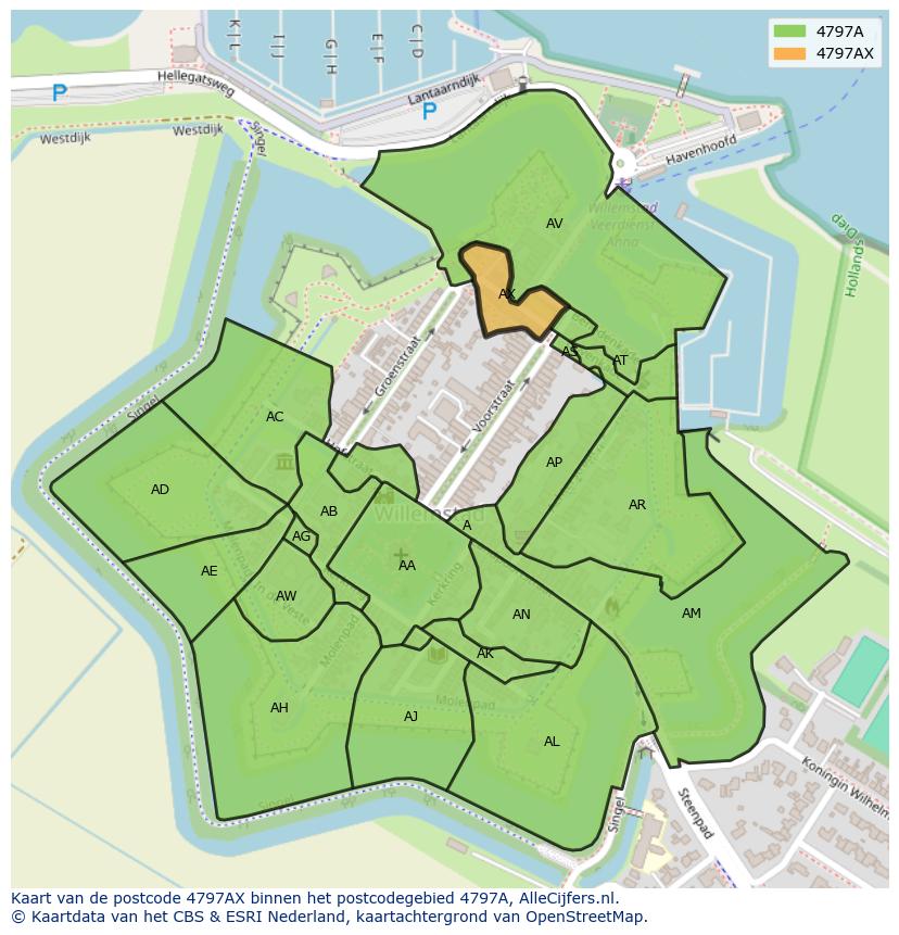 Afbeelding van het postcodegebied 4797 AX op de kaart.