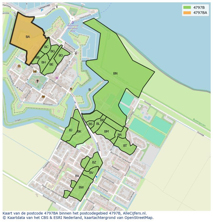 Afbeelding van het postcodegebied 4797 BA op de kaart.