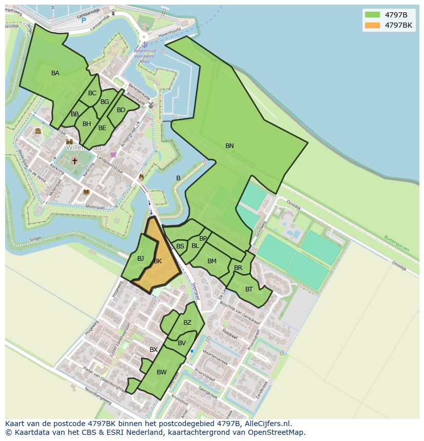 Afbeelding van het postcodegebied 4797 BK op de kaart.