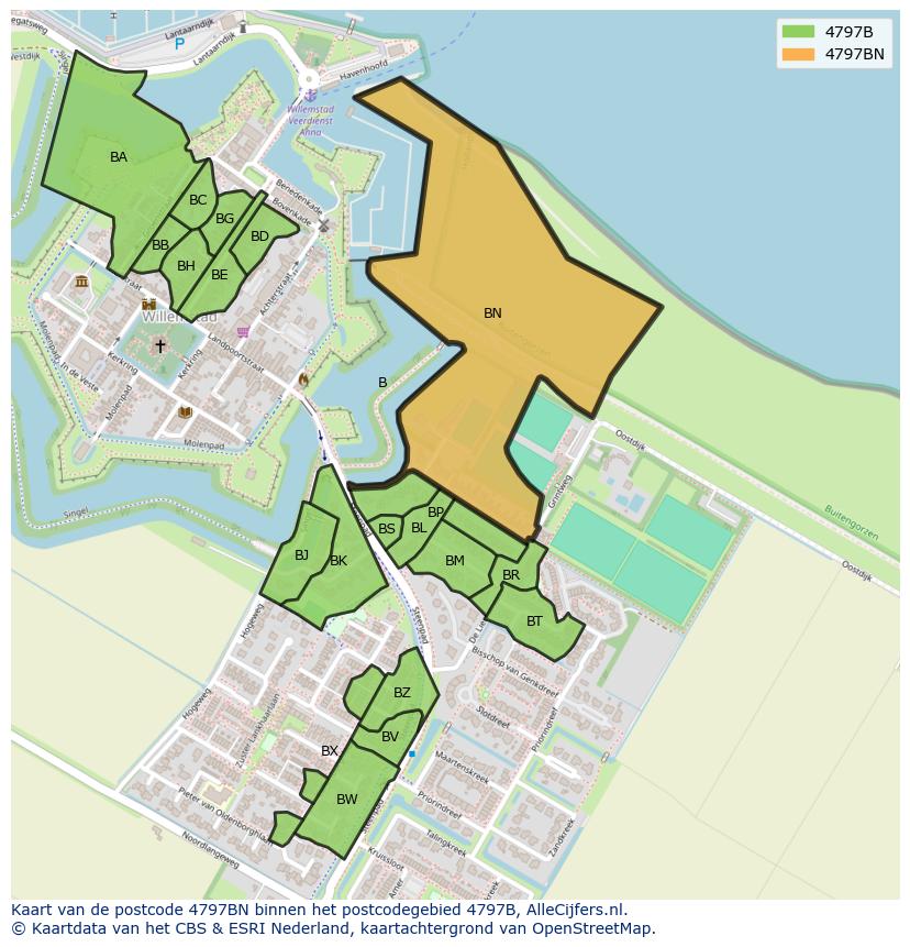 Afbeelding van het postcodegebied 4797 BN op de kaart.
