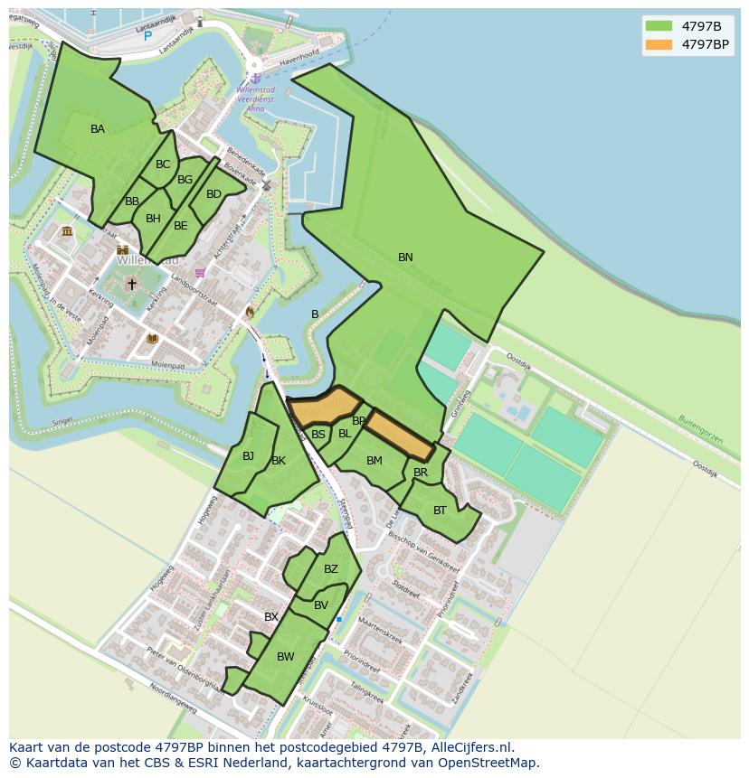 Afbeelding van het postcodegebied 4797 BP op de kaart.