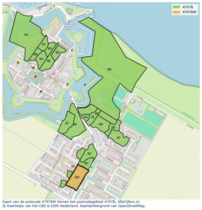Afbeelding van het postcodegebied 4797 BW op de kaart.