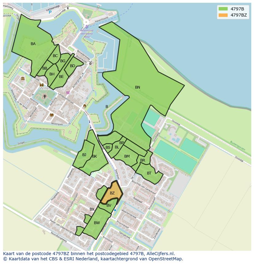 Afbeelding van het postcodegebied 4797 BZ op de kaart.