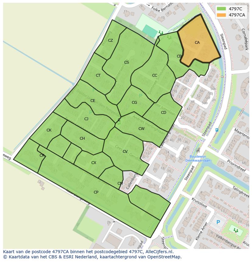 Afbeelding van het postcodegebied 4797 CA op de kaart.