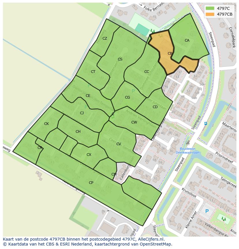 Afbeelding van het postcodegebied 4797 CB op de kaart.