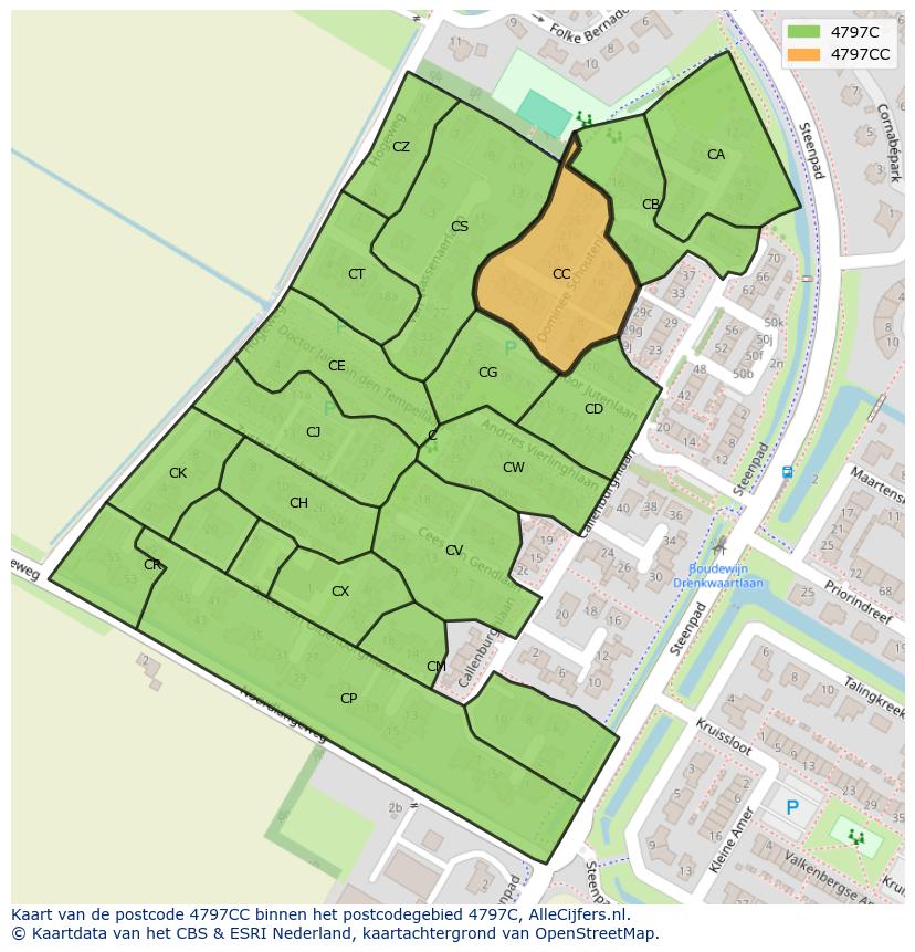 Afbeelding van het postcodegebied 4797 CC op de kaart.
