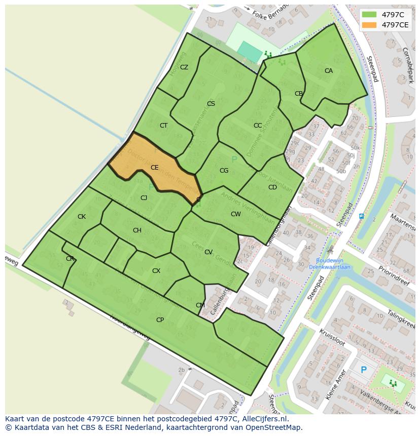 Afbeelding van het postcodegebied 4797 CE op de kaart.