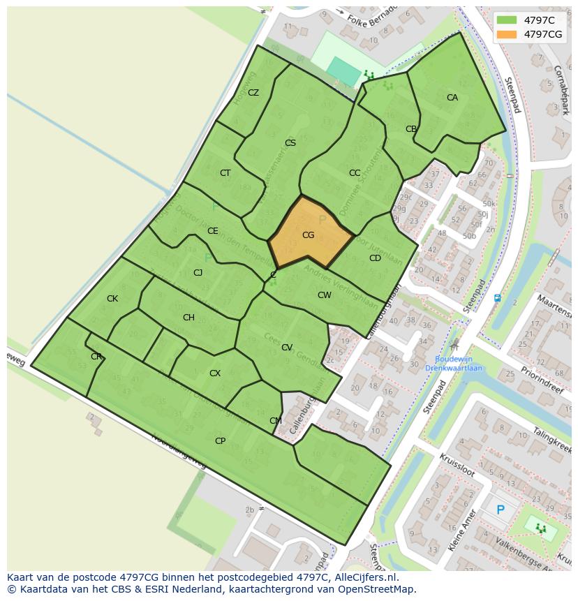Afbeelding van het postcodegebied 4797 CG op de kaart.