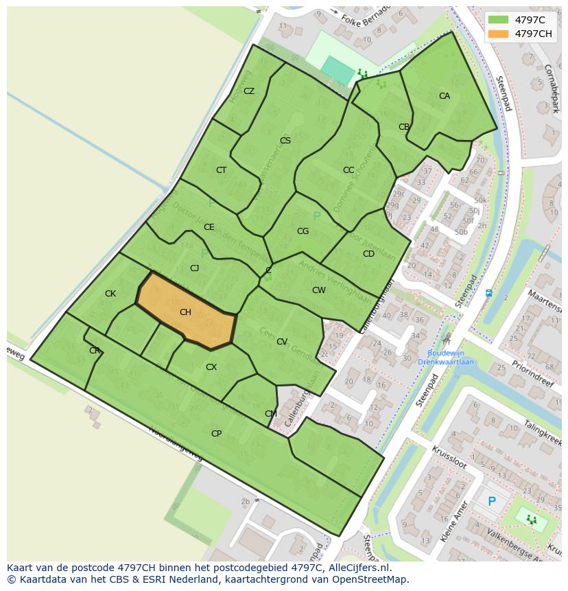 Afbeelding van het postcodegebied 4797 CH op de kaart.
