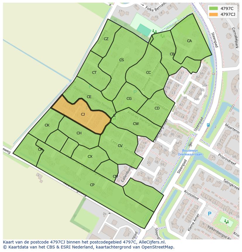 Afbeelding van het postcodegebied 4797 CJ op de kaart.