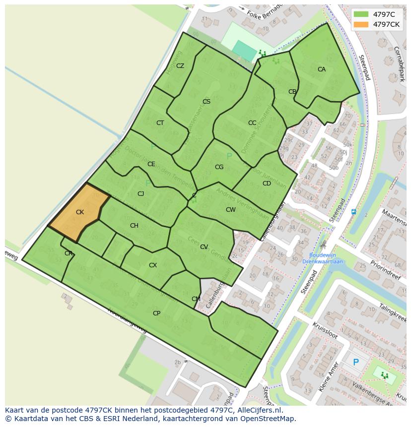 Afbeelding van het postcodegebied 4797 CK op de kaart.