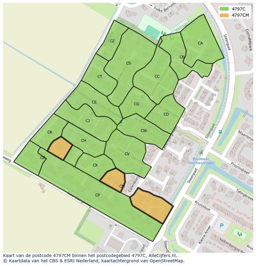 Afbeelding van het postcodegebied 4797 CM op de kaart.