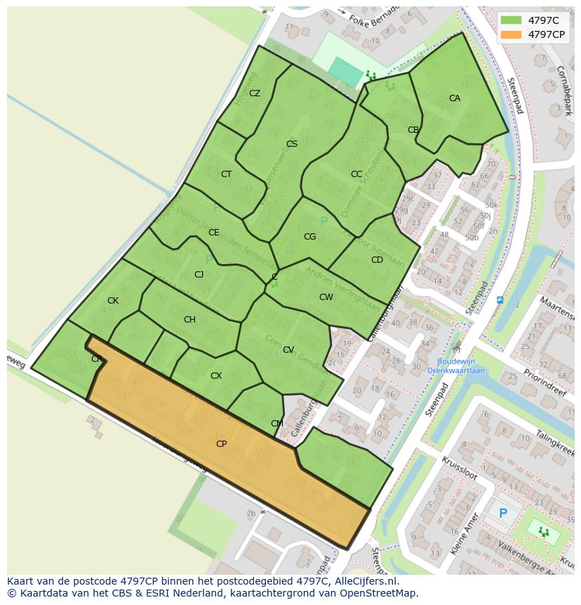Afbeelding van het postcodegebied 4797 CP op de kaart.
