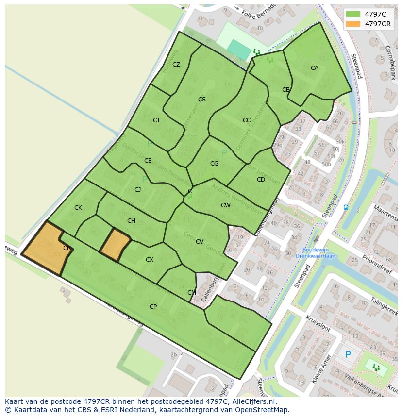 Afbeelding van het postcodegebied 4797 CR op de kaart.