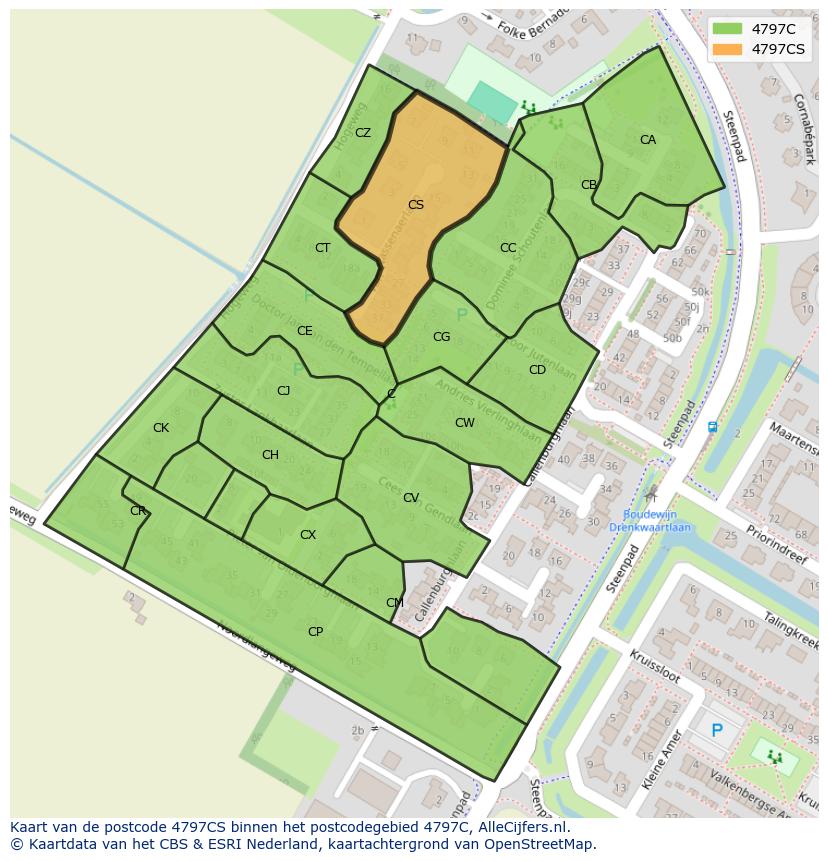 Afbeelding van het postcodegebied 4797 CS op de kaart.