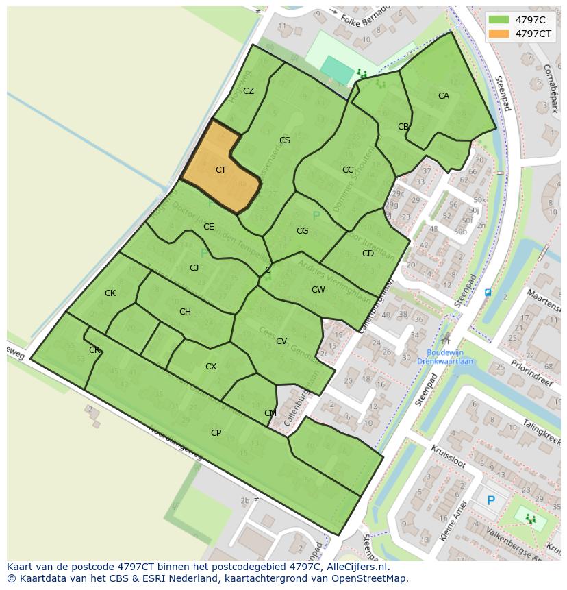 Afbeelding van het postcodegebied 4797 CT op de kaart.