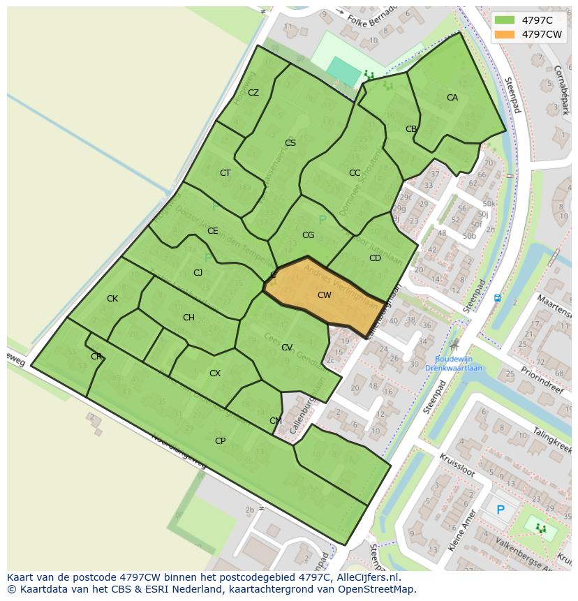 Afbeelding van het postcodegebied 4797 CW op de kaart.