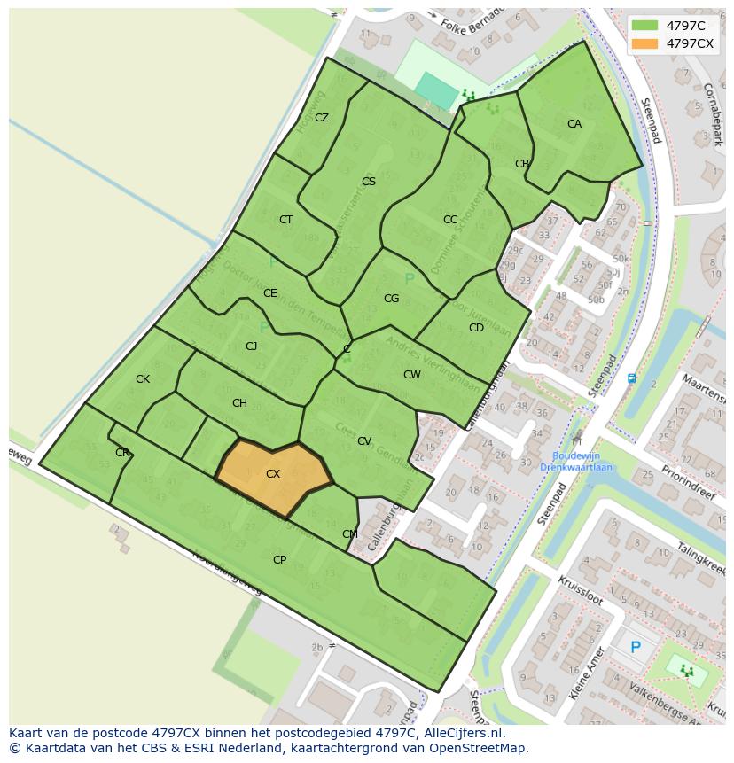 Afbeelding van het postcodegebied 4797 CX op de kaart.