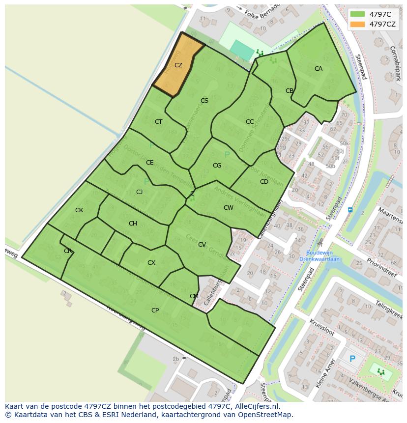 Afbeelding van het postcodegebied 4797 CZ op de kaart.