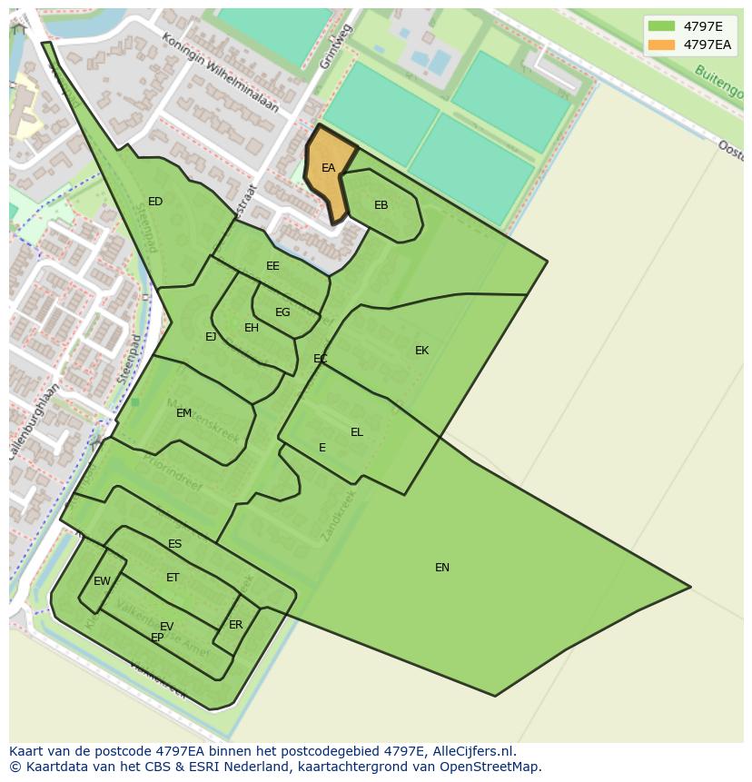 Afbeelding van het postcodegebied 4797 EA op de kaart.