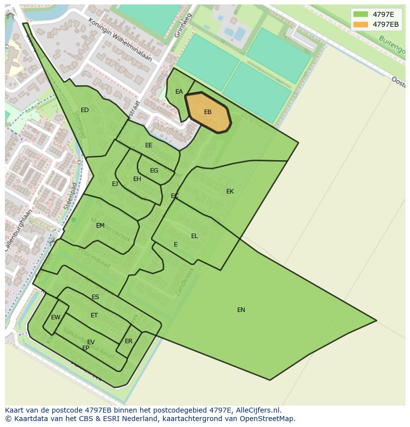 Afbeelding van het postcodegebied 4797 EB op de kaart.