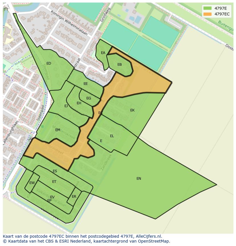 Afbeelding van het postcodegebied 4797 EC op de kaart.