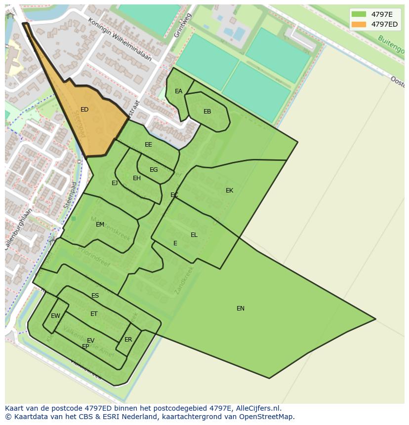 Afbeelding van het postcodegebied 4797 ED op de kaart.