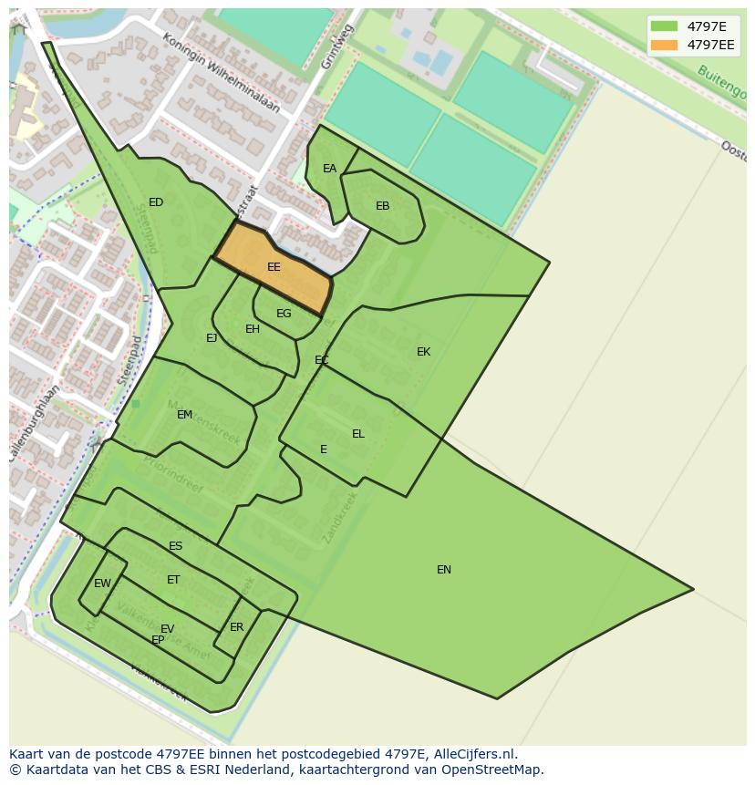 Afbeelding van het postcodegebied 4797 EE op de kaart.