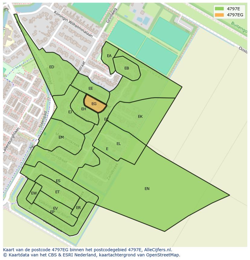 Afbeelding van het postcodegebied 4797 EG op de kaart.