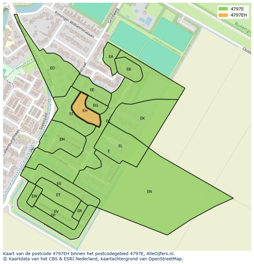 Afbeelding van het postcodegebied 4797 EH op de kaart.