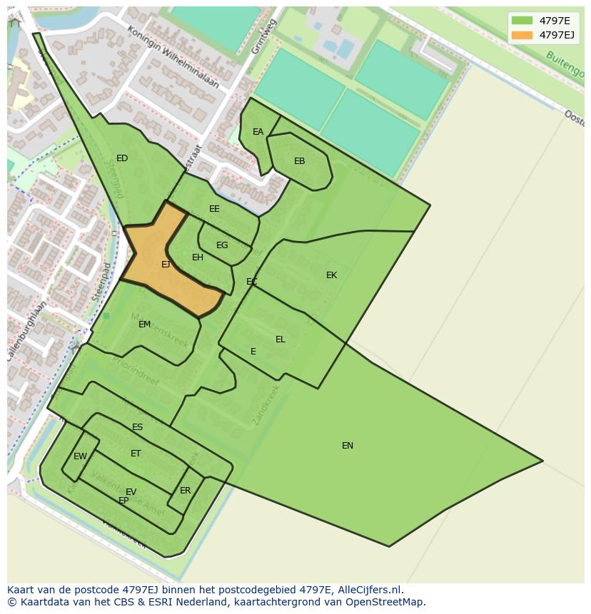 Afbeelding van het postcodegebied 4797 EJ op de kaart.