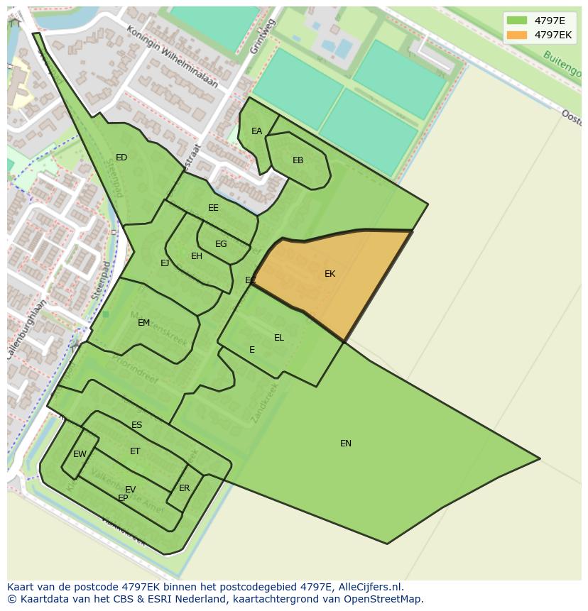 Afbeelding van het postcodegebied 4797 EK op de kaart.