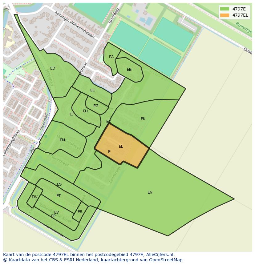 Afbeelding van het postcodegebied 4797 EL op de kaart.