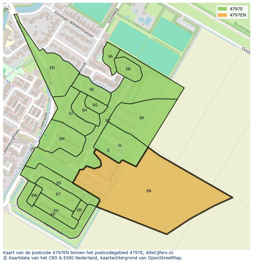 Afbeelding van het postcodegebied 4797 EN op de kaart.