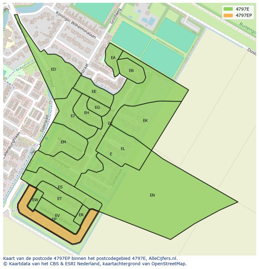 Afbeelding van het postcodegebied 4797 EP op de kaart.