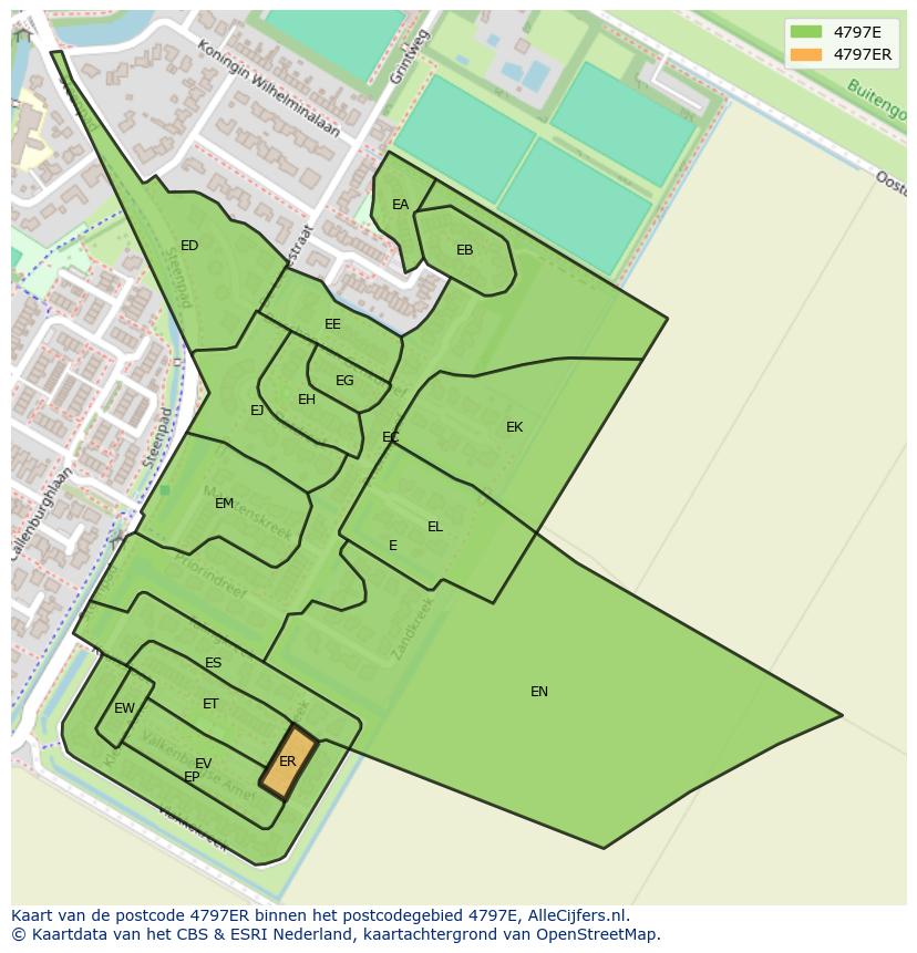 Afbeelding van het postcodegebied 4797 ER op de kaart.