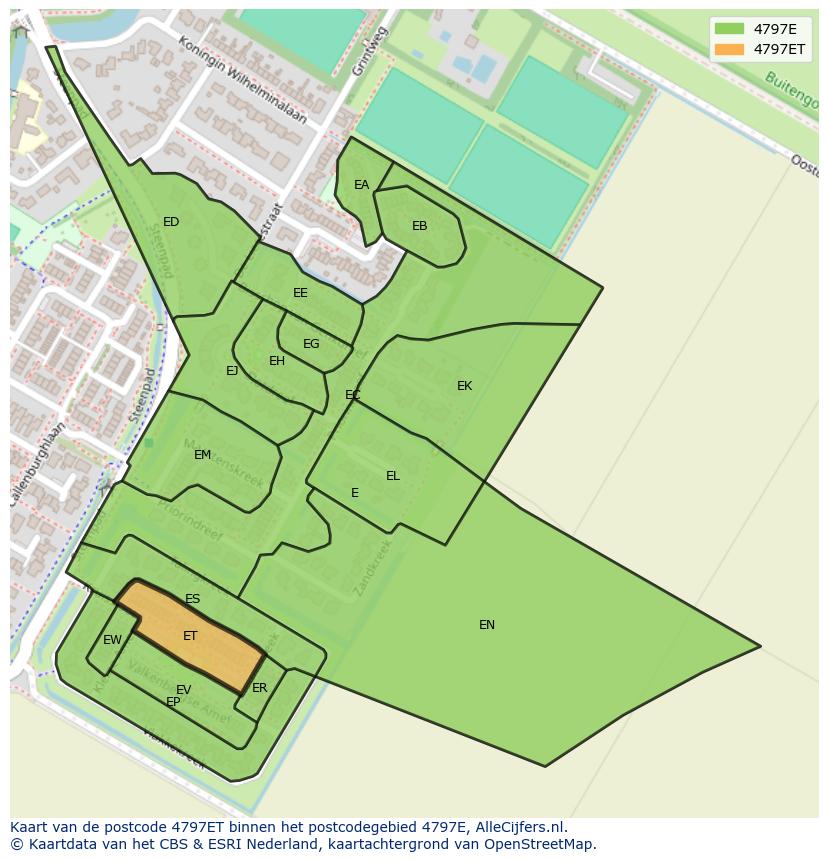 Afbeelding van het postcodegebied 4797 ET op de kaart.