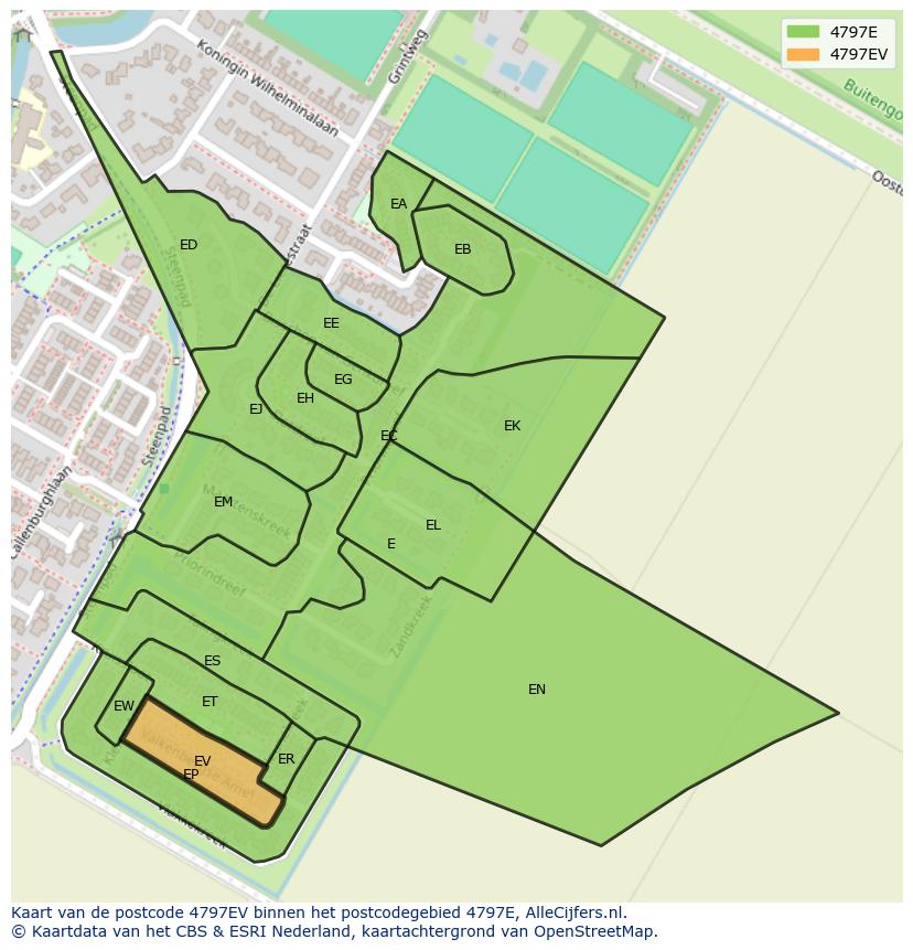 Afbeelding van het postcodegebied 4797 EV op de kaart.