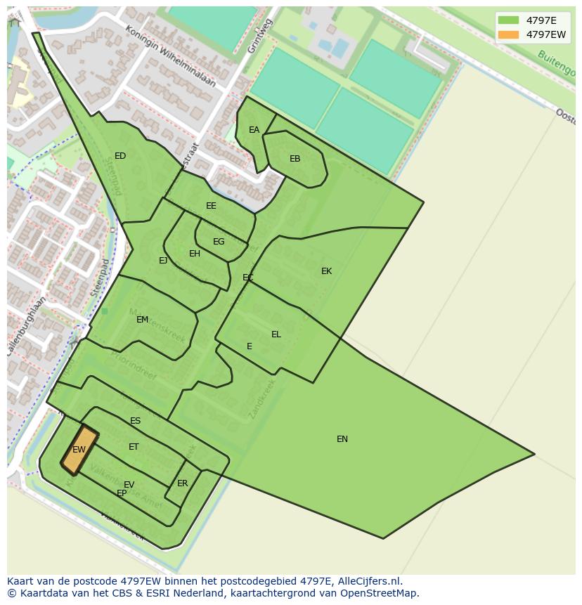 Afbeelding van het postcodegebied 4797 EW op de kaart.