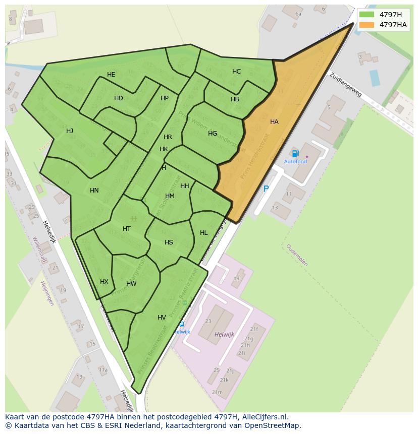 Afbeelding van het postcodegebied 4797 HA op de kaart.