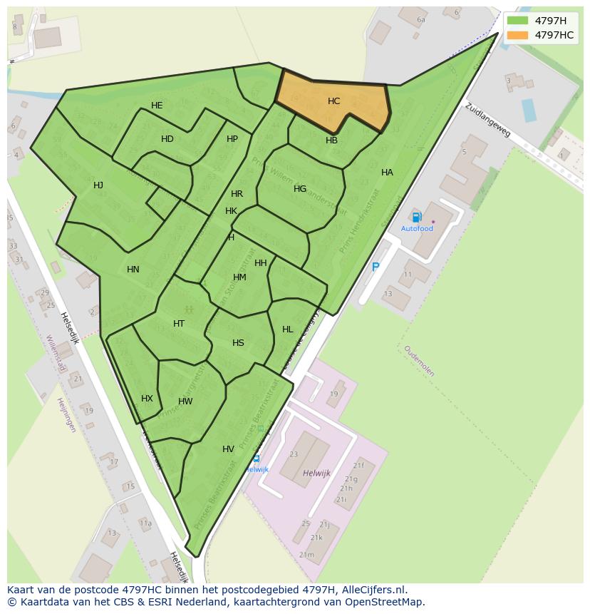 Afbeelding van het postcodegebied 4797 HC op de kaart.