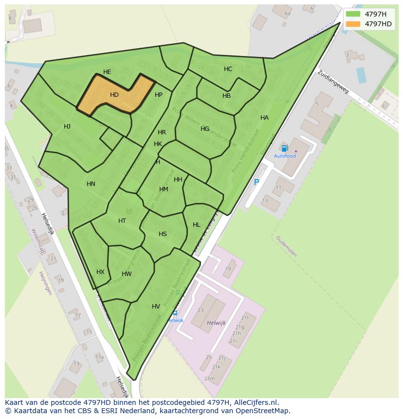 Afbeelding van het postcodegebied 4797 HD op de kaart.