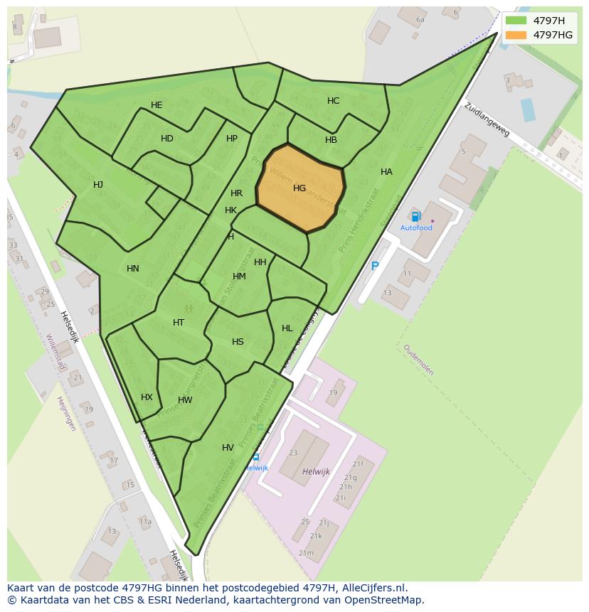 Afbeelding van het postcodegebied 4797 HG op de kaart.