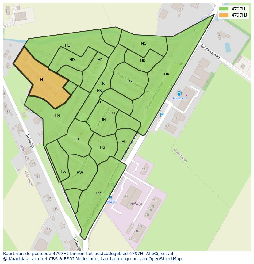 Afbeelding van het postcodegebied 4797 HJ op de kaart.