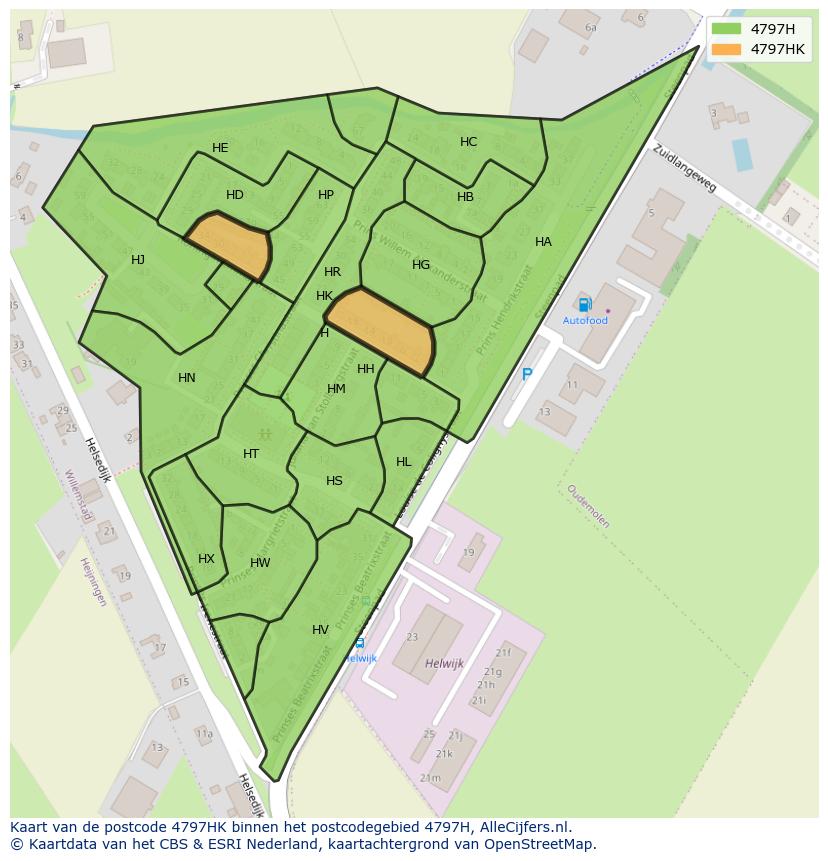 Afbeelding van het postcodegebied 4797 HK op de kaart.